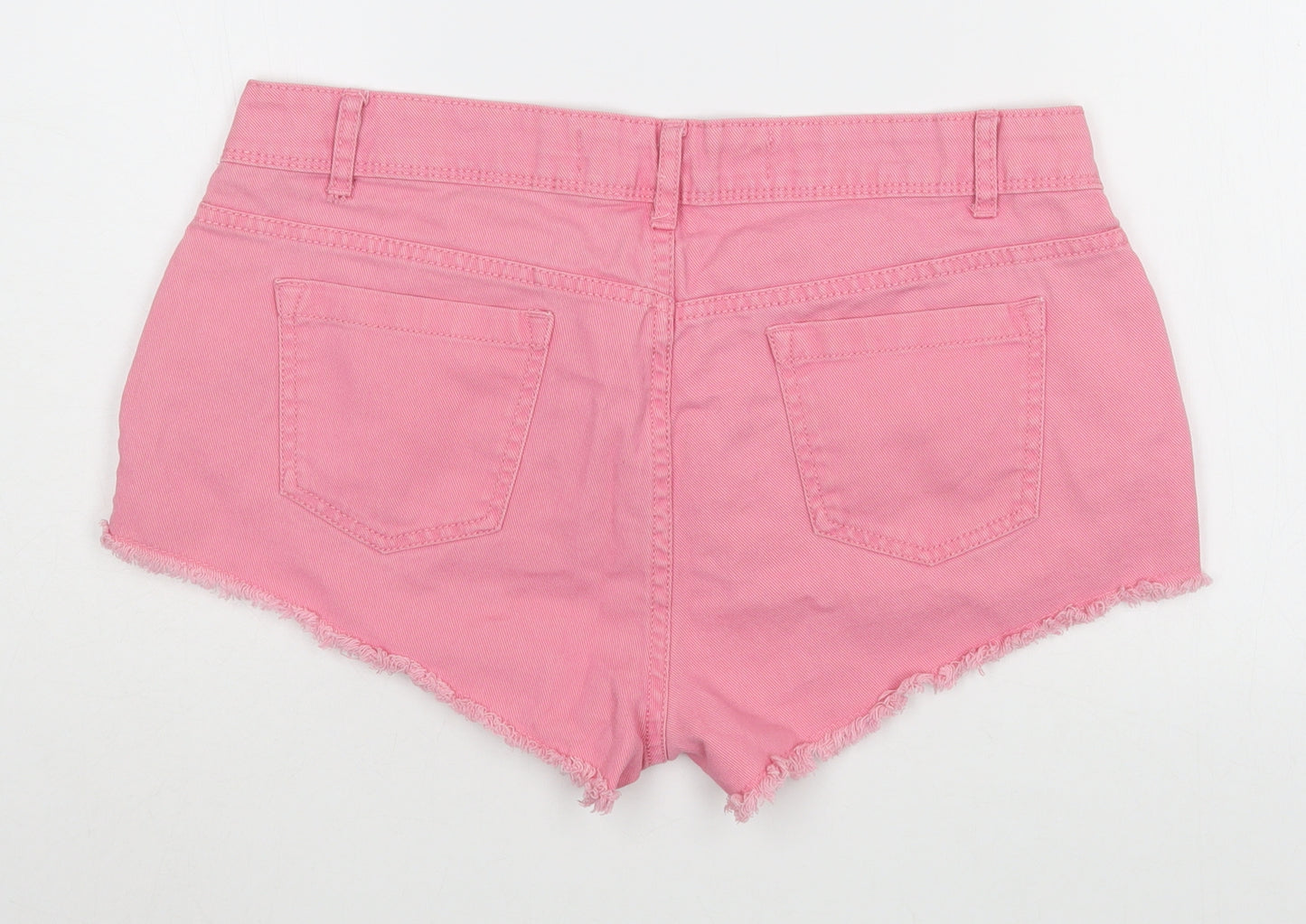 Primark Womens Pink  100% Cotton Hot Pants Shorts Size 12  Regular Zip