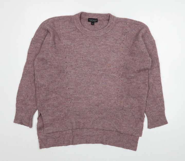 Topshop Womens Pink Round Neck  Acrylic Pullover Jumper Size 8