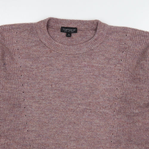 Topshop Womens Pink Round Neck  Acrylic Pullover Jumper Size 8