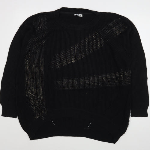 Vakkorama Womens Black Round Neck  Cotton Pullover Jumper Size M