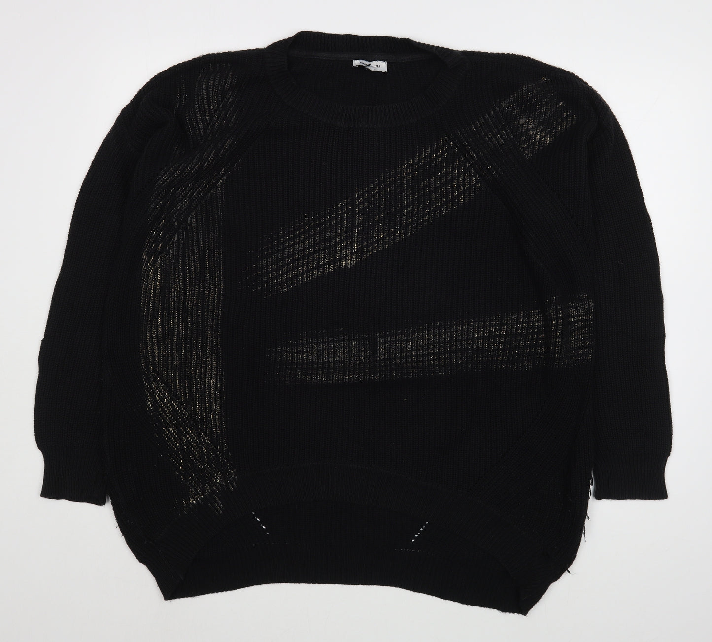 Vakkorama Womens Black Round Neck  Cotton Pullover Jumper Size M