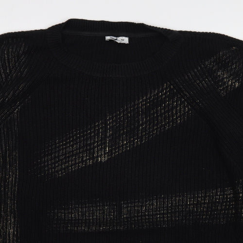 Vakkorama Womens Black Round Neck  Cotton Pullover Jumper Size M