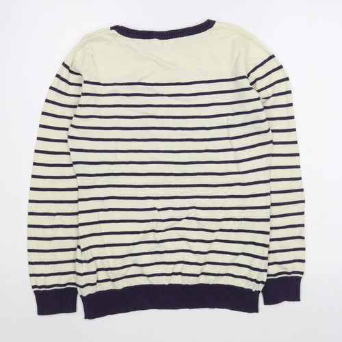 Louche Womens Ivory Round Neck Striped Cotton Pullover Jumper Size L