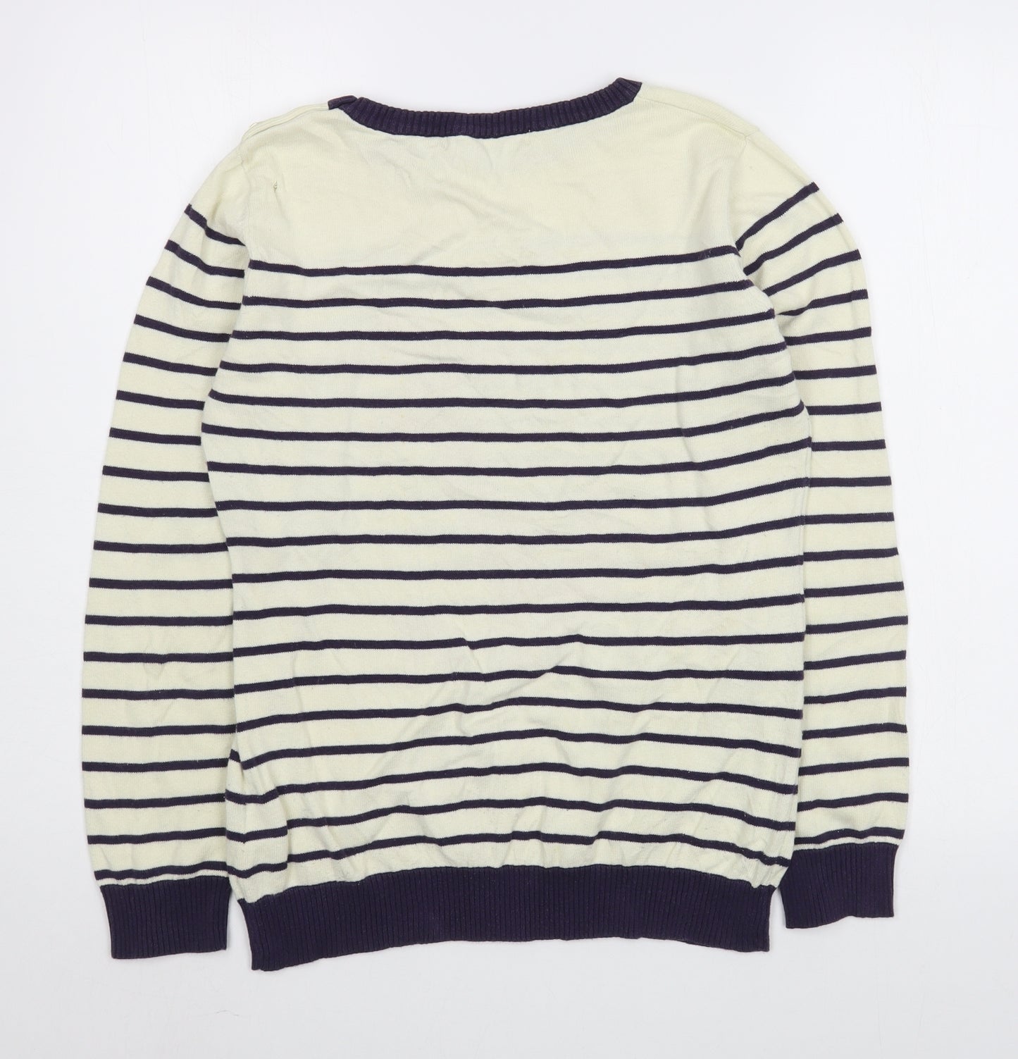 Louche Womens Ivory Round Neck Striped Cotton Pullover Jumper Size L