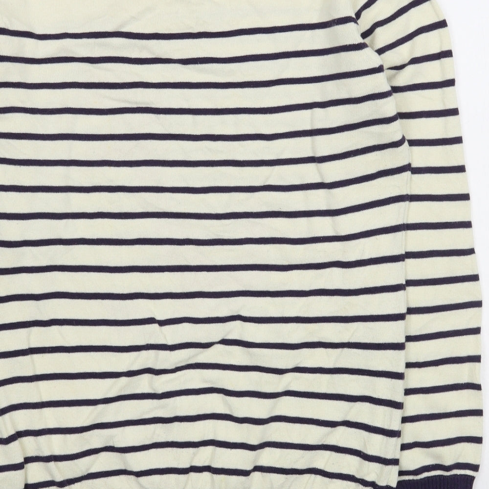 Louche Womens Ivory Round Neck Striped Cotton Pullover Jumper Size L