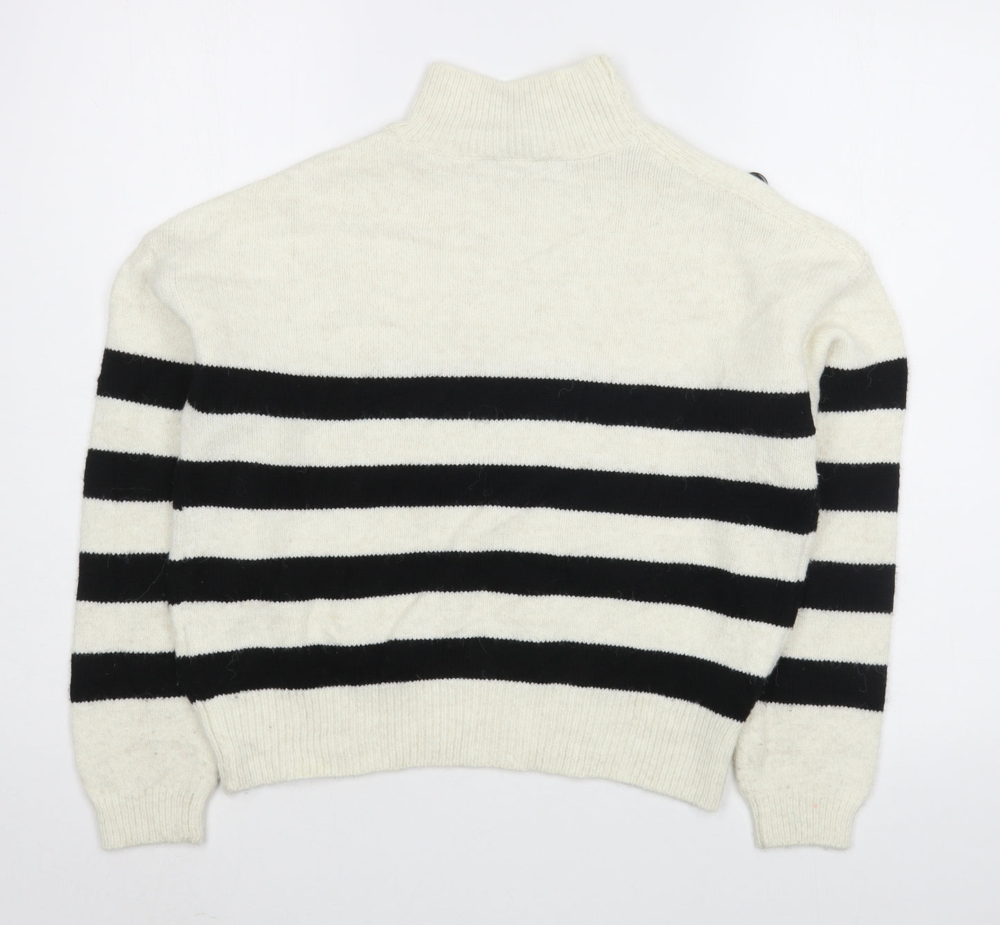 Primark Womens White High Neck Striped Acrylic Pullover Jumper Size XS