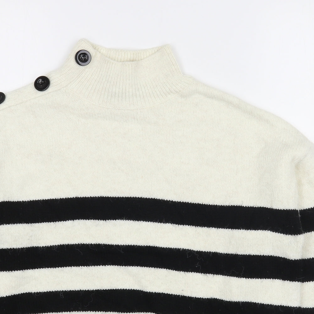 Primark Womens White High Neck Striped Acrylic Pullover Jumper Size XS