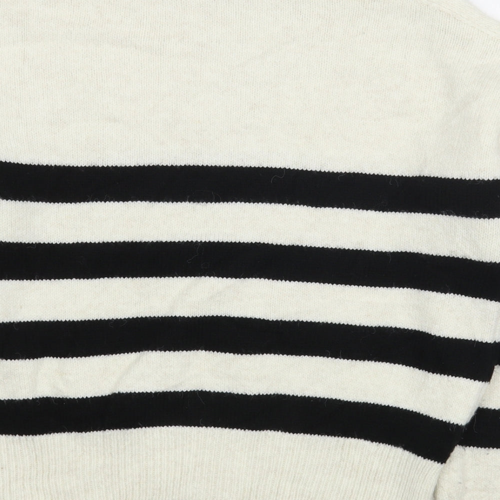 Primark Womens White High Neck Striped Acrylic Pullover Jumper Size XS