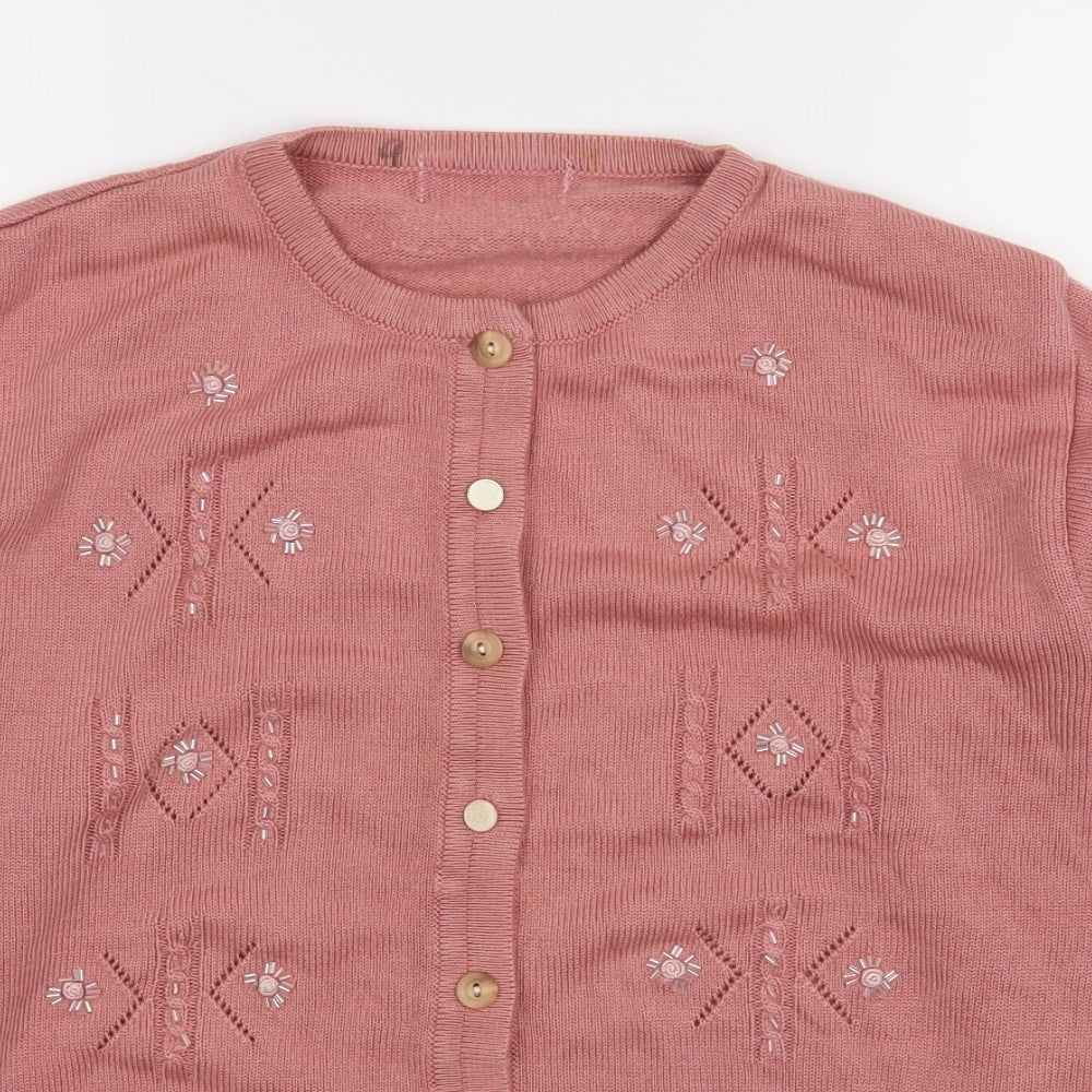 Preworn Womens Pink Round Neck  Acrylic Cardigan Jumper Size 12