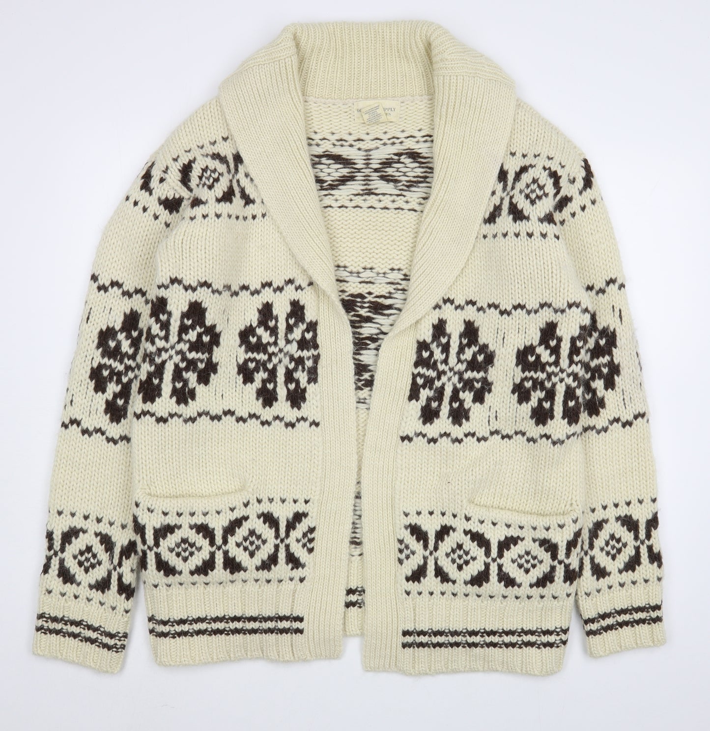 Polo by Ralph Lauren Mens Beige V-Neck Fair Isle Wool Cardigan Jumper Size L