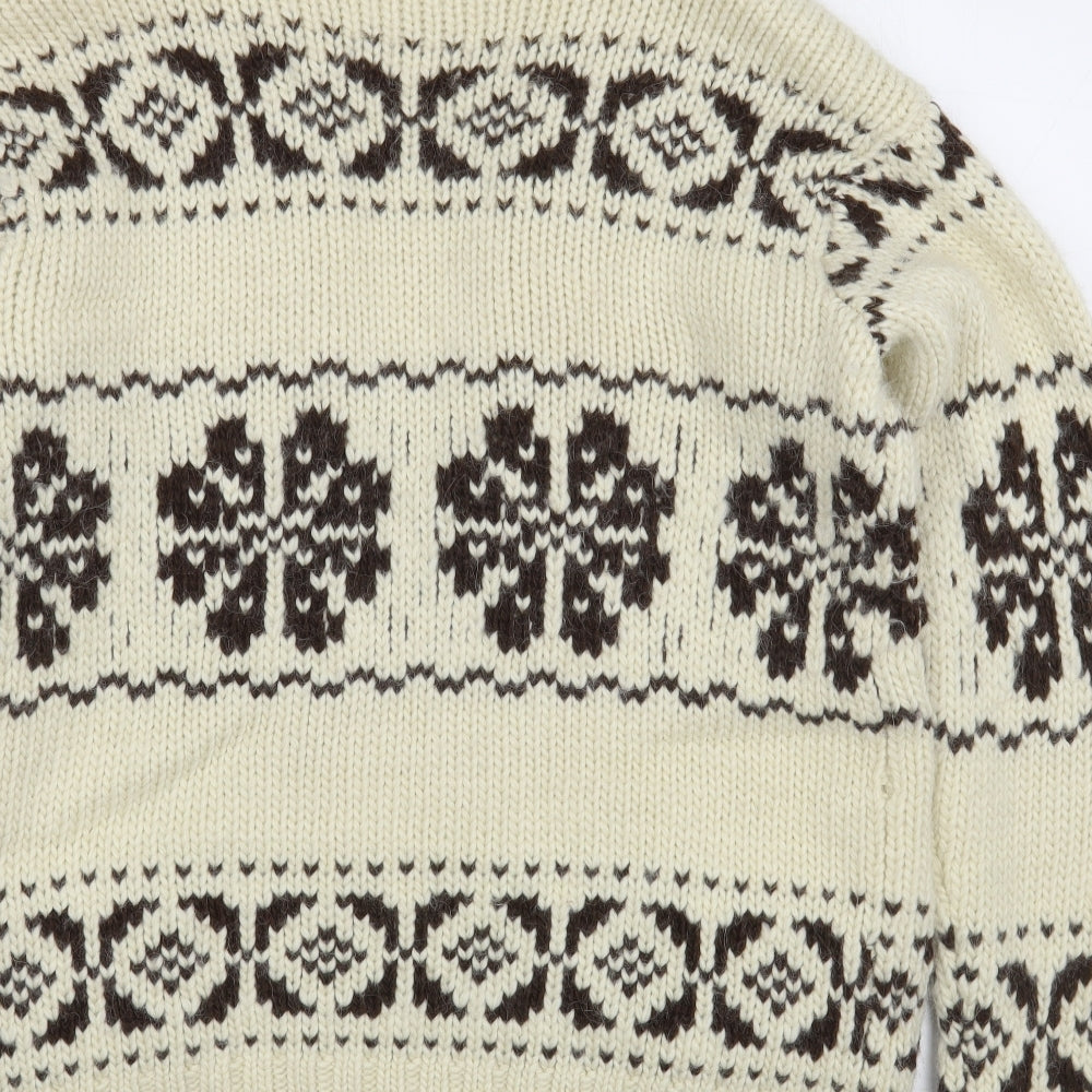 Polo by Ralph Lauren Mens Beige V-Neck Fair Isle Wool Cardigan Jumper Size L