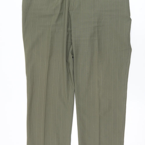 Marks and Spencer Womens Green Striped Polyester Dress Pants Trousers Size 16 L29 in Regular Zip