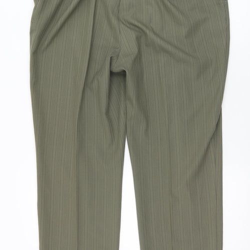 Marks and Spencer Womens Green Striped Polyester Dress Pants Trousers Size 16 L29 in Regular Zip