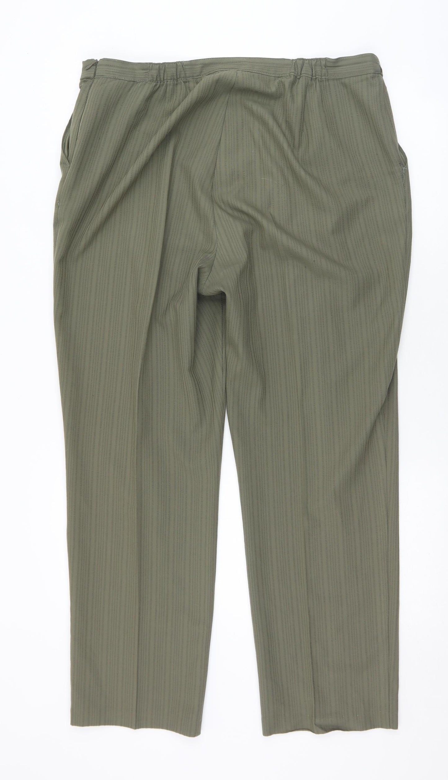 Marks and Spencer Womens Green Striped Polyester Dress Pants Trousers Size 16 L29 in Regular Zip
