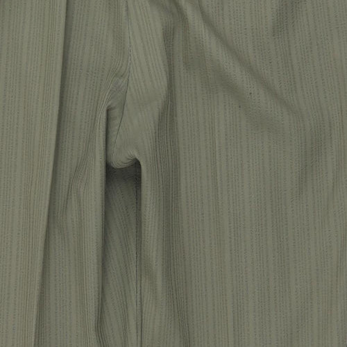 Marks and Spencer Womens Green Striped Polyester Dress Pants Trousers Size 16 L29 in Regular Zip