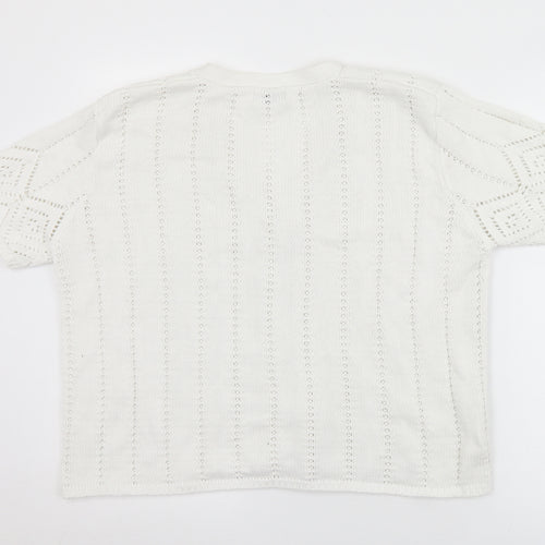 Isabelle Womens White V-Neck  Cotton Cardigan Jumper Size L