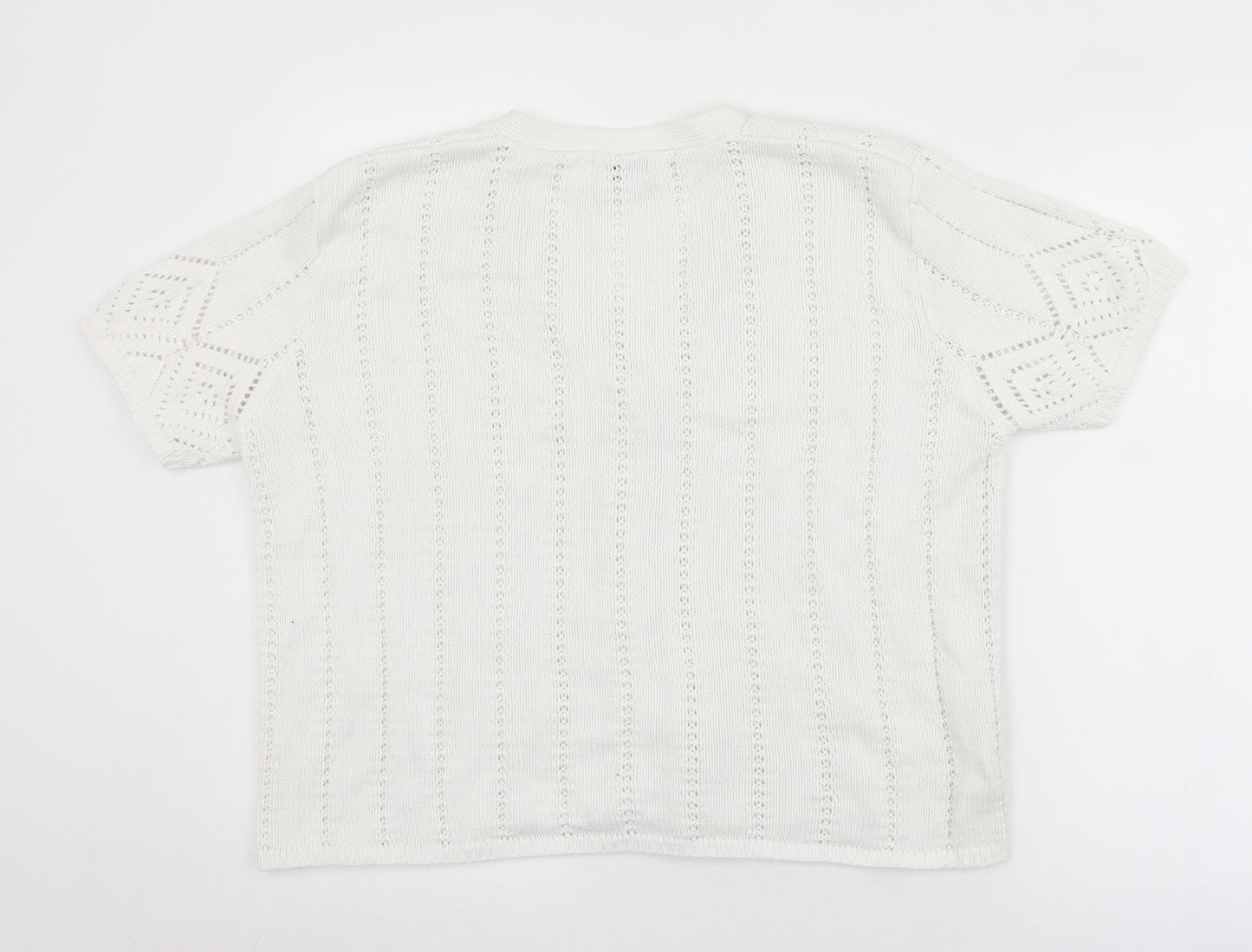Isabelle Womens White V-Neck  Cotton Cardigan Jumper Size L