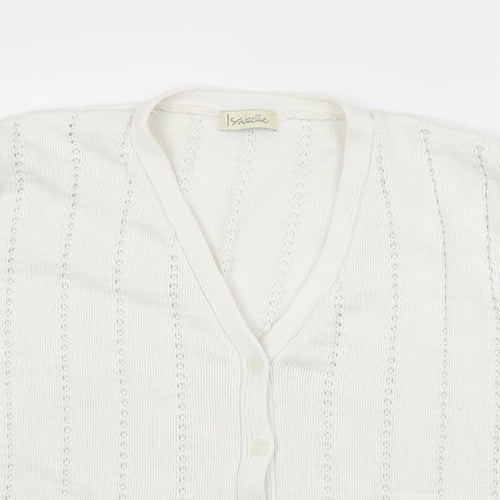 Isabelle Womens White V-Neck  Cotton Cardigan Jumper Size L