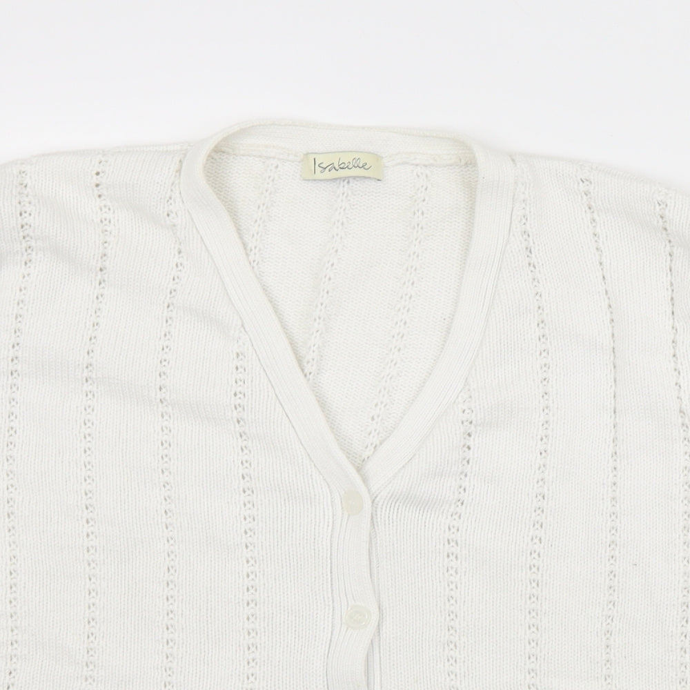 Isabelle Womens White V-Neck  Cotton Cardigan Jumper Size L