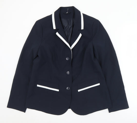 Front view of Preworn women’s black jacket, size UK 14, button