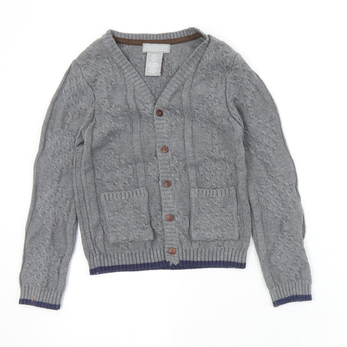 Jarvis Archer Boys Grey V-Neck  Cotton Cardigan Jumper Size 5-6 Years  Button