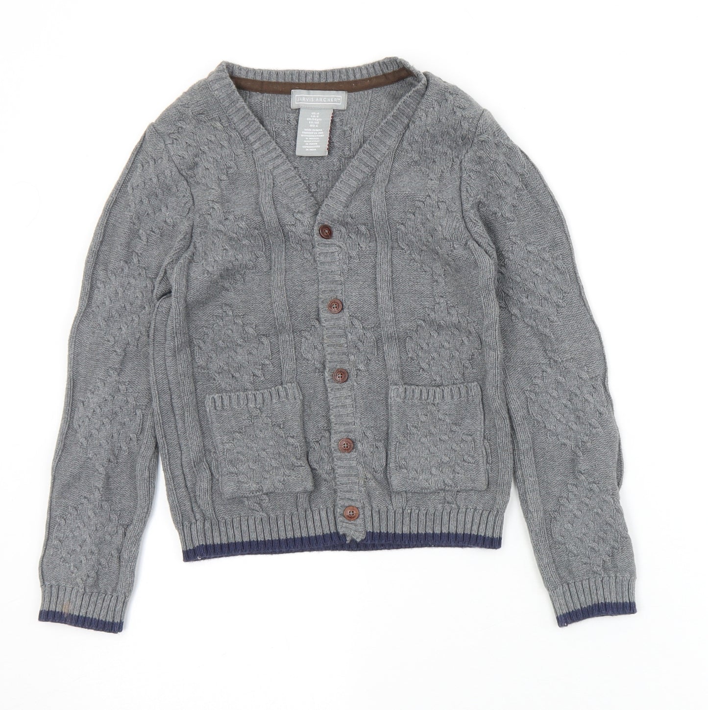 Jarvis Archer Boys Grey V-Neck  Cotton Cardigan Jumper Size 5-6 Years  Button