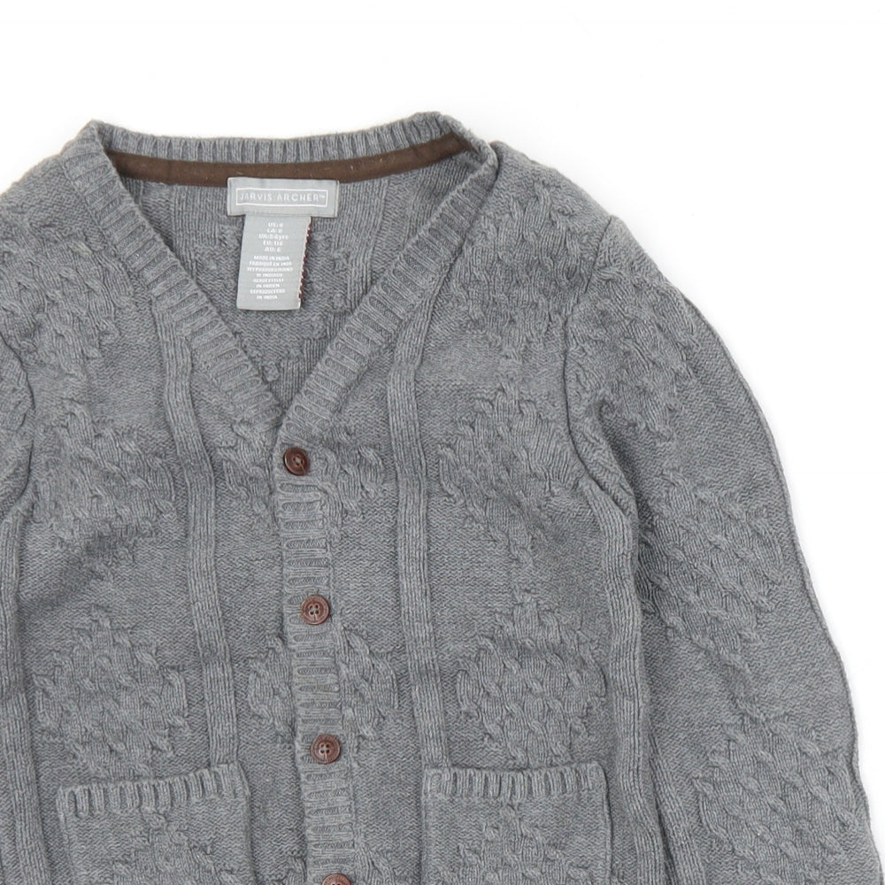 Jarvis Archer Boys Grey V-Neck  Cotton Cardigan Jumper Size 5-6 Years  Button