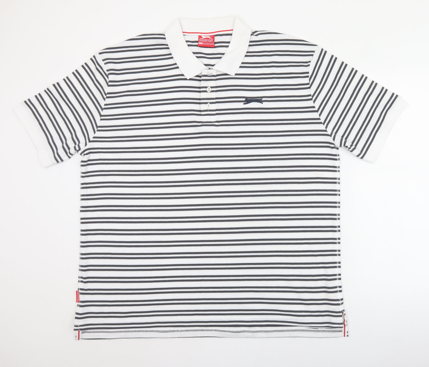 Slazenger Mens White Striped Polyester  Polo Size 2XL Collared Button