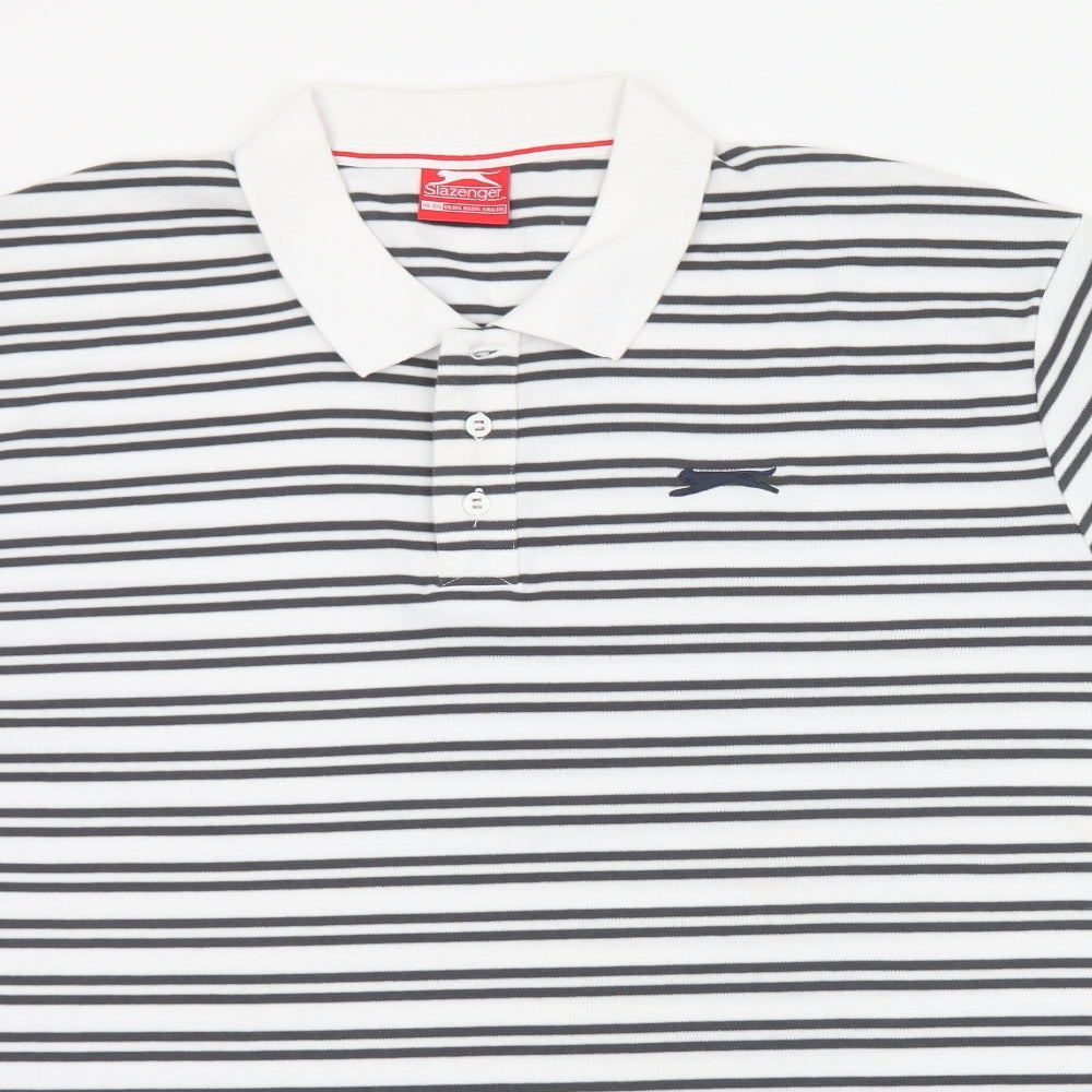 Slazenger Mens White Striped Polyester  Polo Size 2XL Collared Button