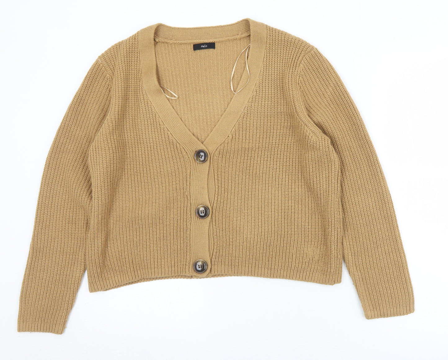 M&Co Womens Brown V-Neck  Acrylic Cardigan Jumper Size 14