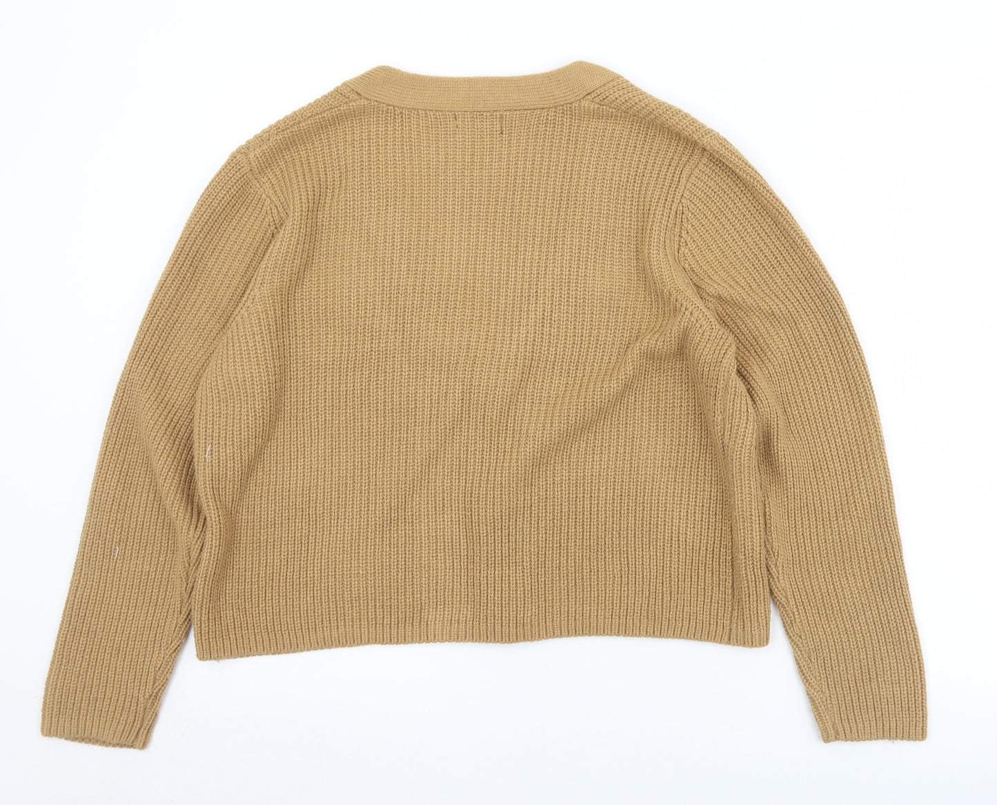 M&Co Womens Brown V-Neck  Acrylic Cardigan Jumper Size 14