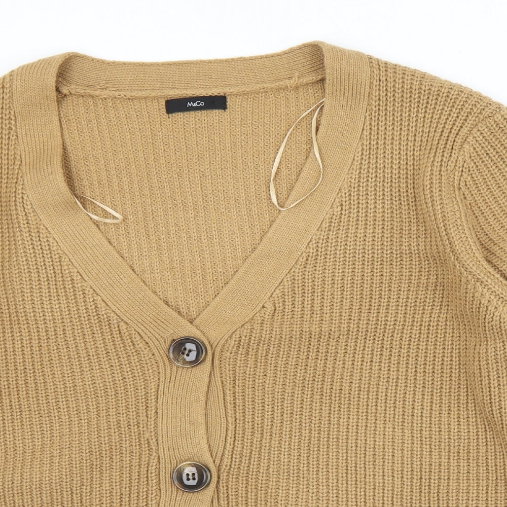 M&Co Womens Brown V-Neck  Acrylic Cardigan Jumper Size 14