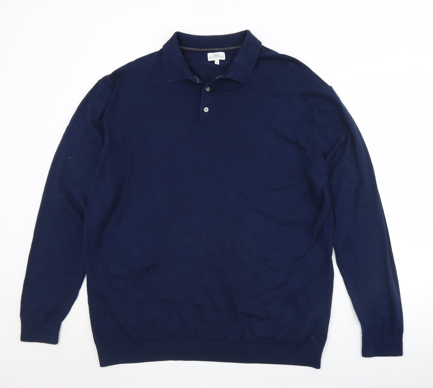NEXT Mens Blue Collared  Cotton Pullover Jumper Size 2XL