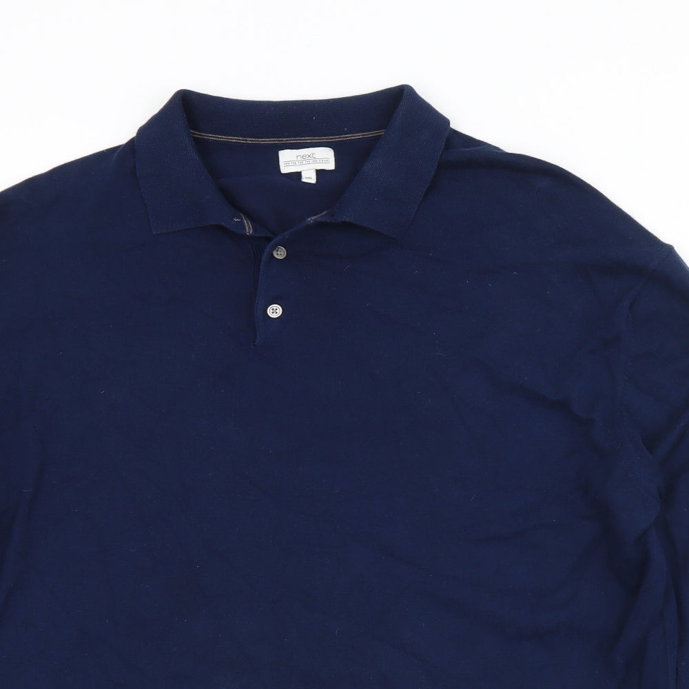 NEXT Mens Blue Collared  Cotton Pullover Jumper Size 2XL