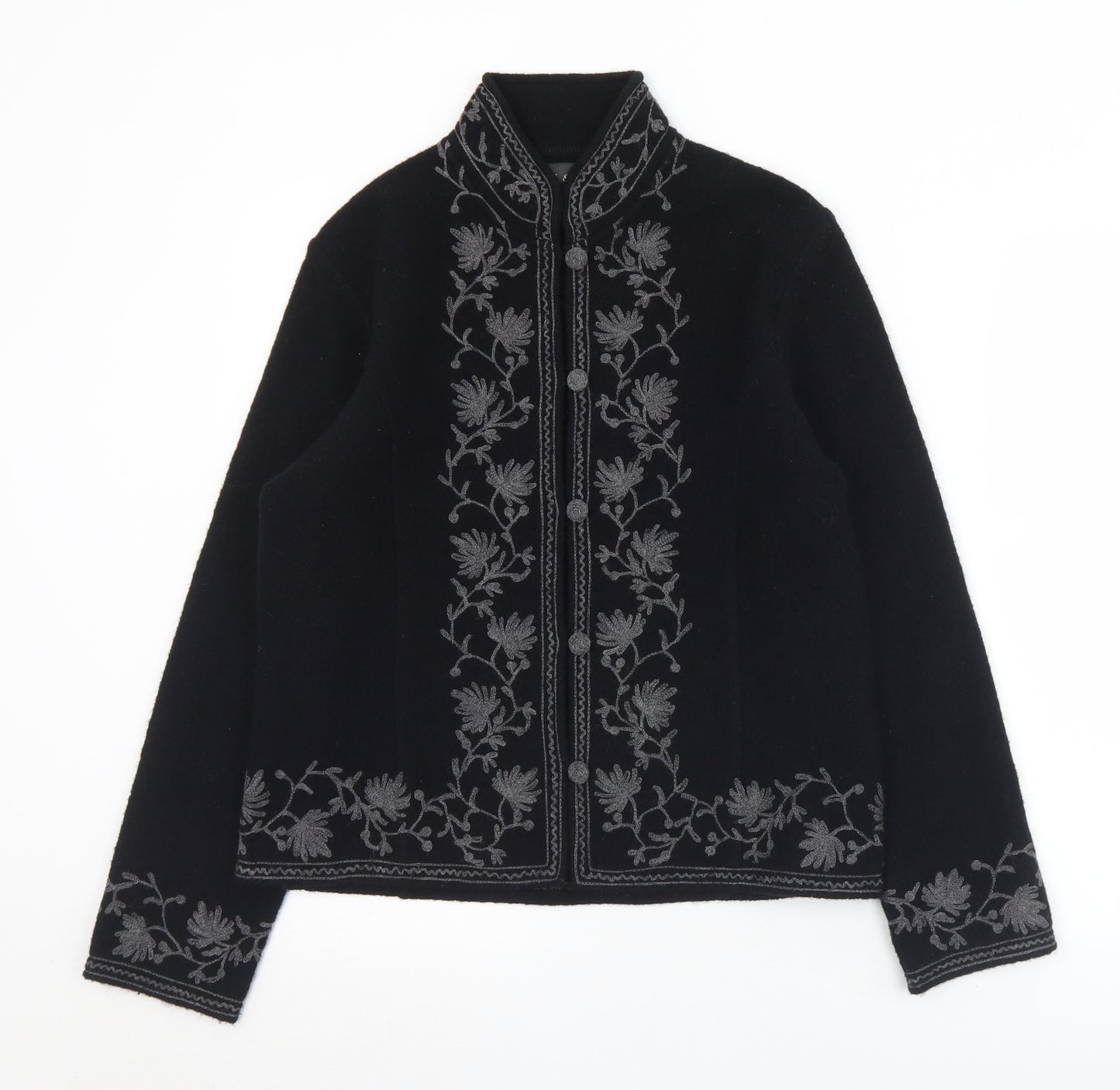 Alex & Co Womens Black Collared Floral Wool Cardigan Jumper Size 10