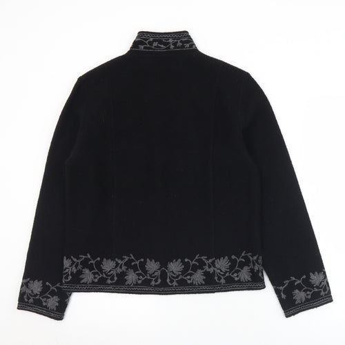Alex & Co Womens Black Collared Floral Wool Cardigan Jumper Size 10