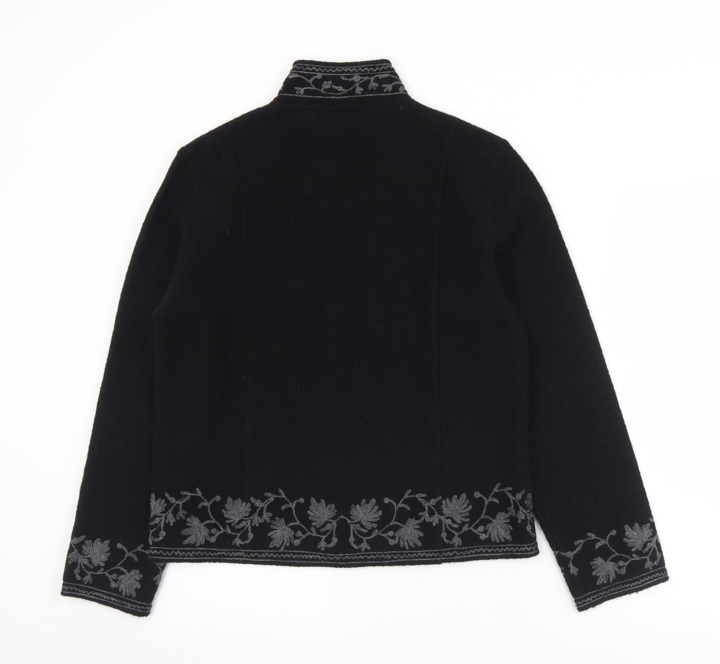 Alex & Co Womens Black Collared Floral Wool Cardigan Jumper Size 10