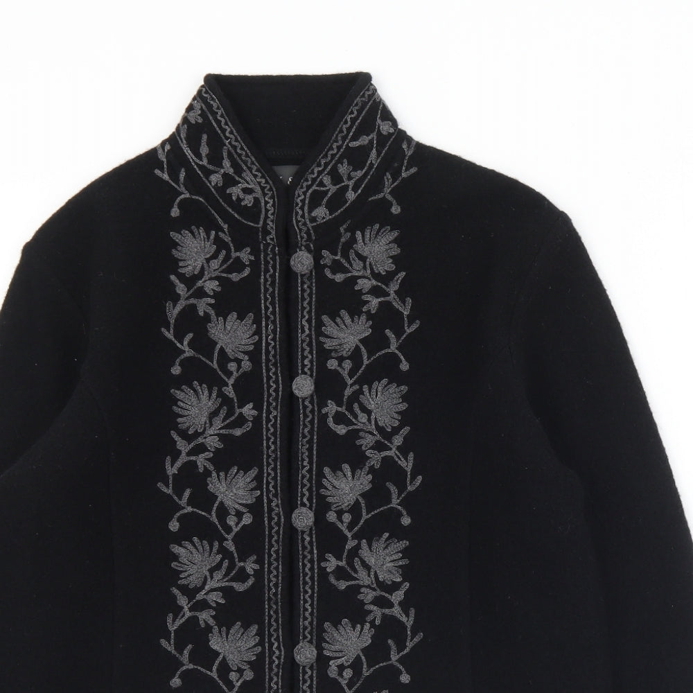 Alex & Co Womens Black Collared Floral Wool Cardigan Jumper Size 10