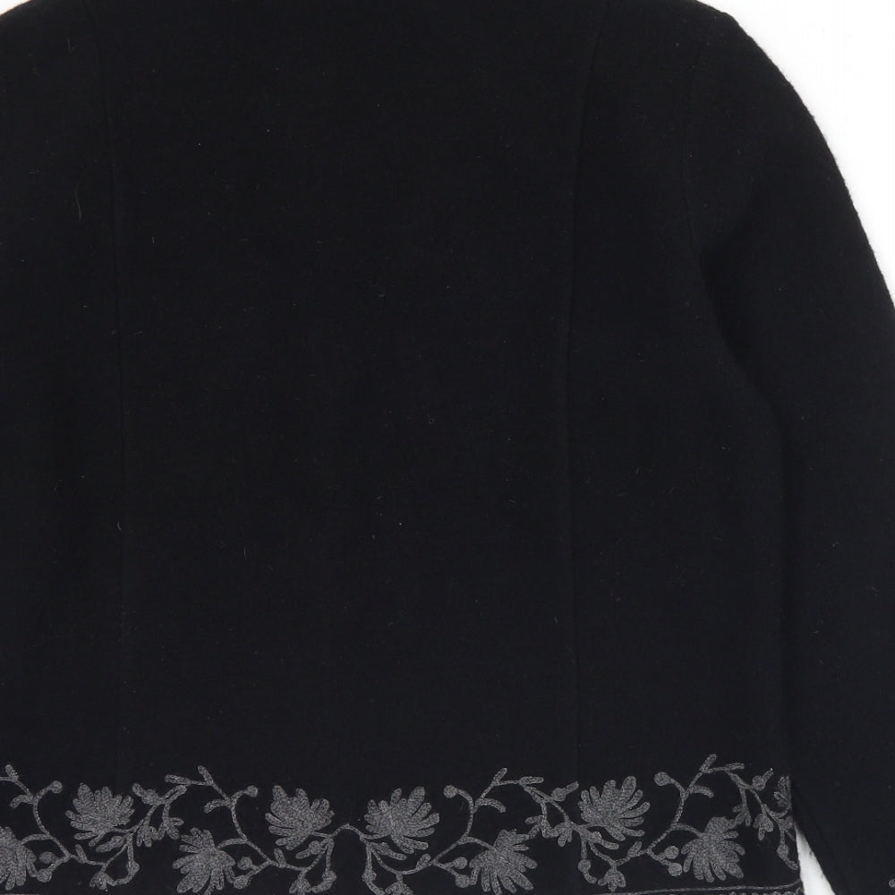 Alex & Co Womens Black Collared Floral Wool Cardigan Jumper Size 10