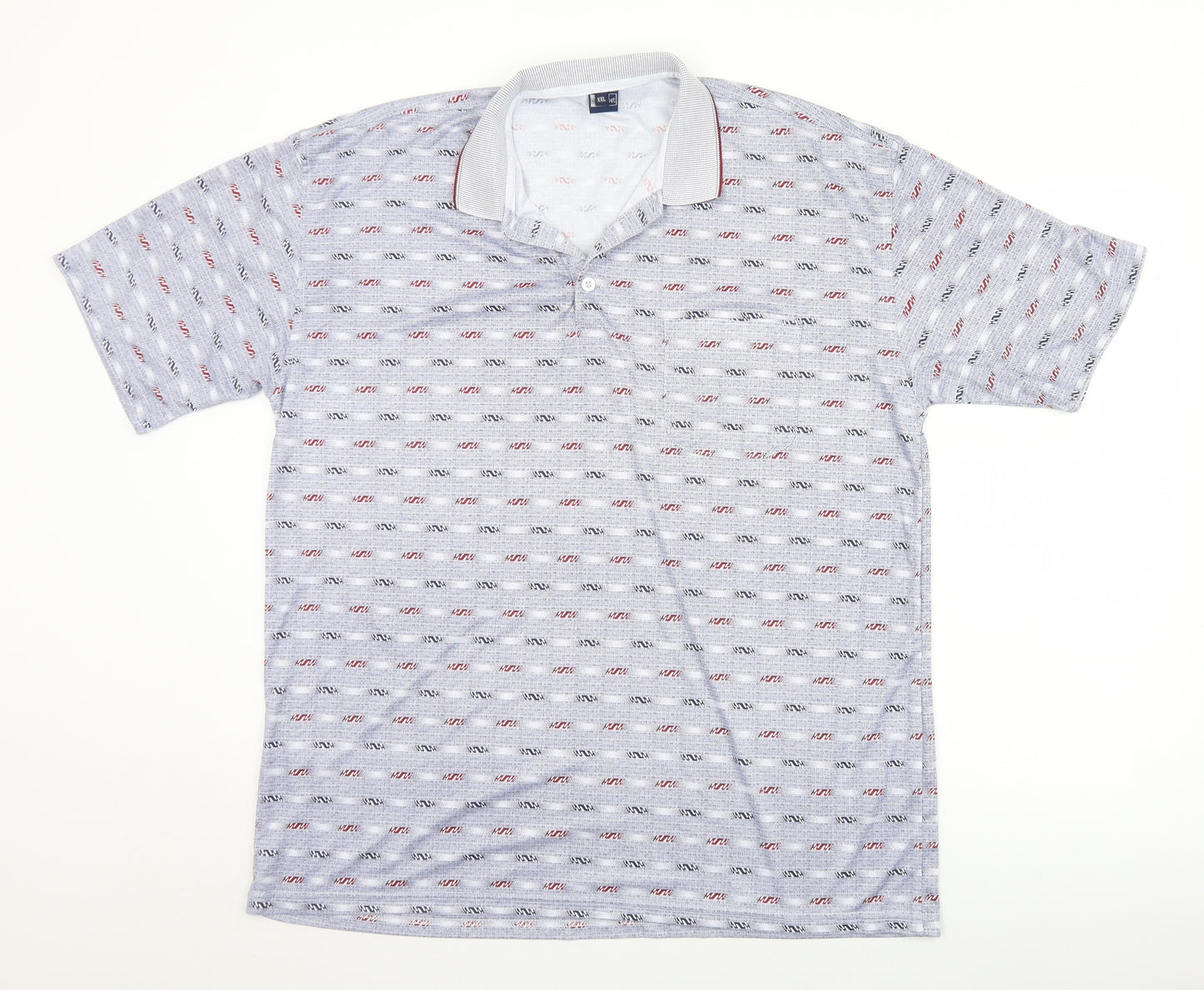 High Street Mens Blue Geometric Cotton  Polo Size 2XL Collared Button