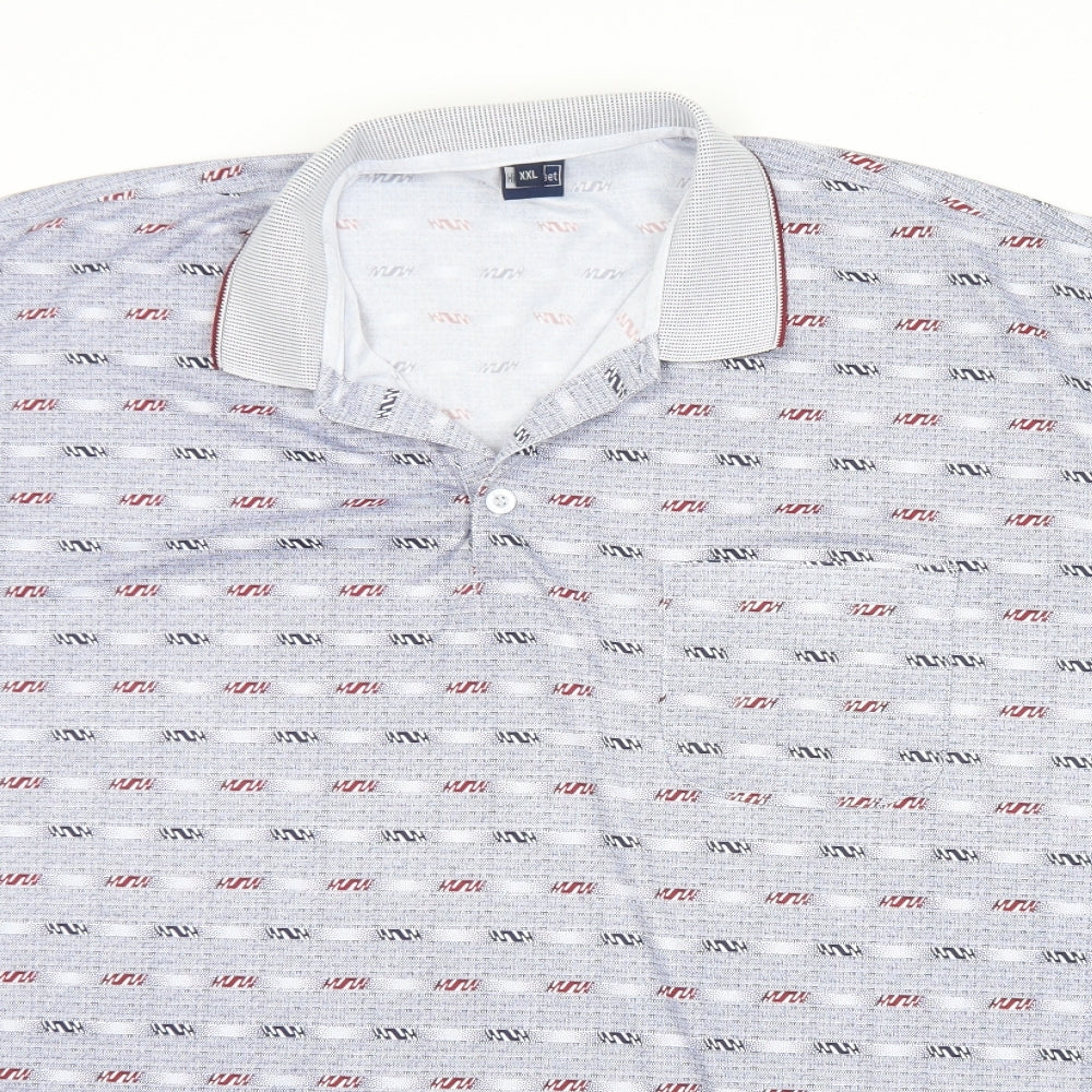 High Street Mens Blue Geometric Cotton  Polo Size 2XL Collared Button