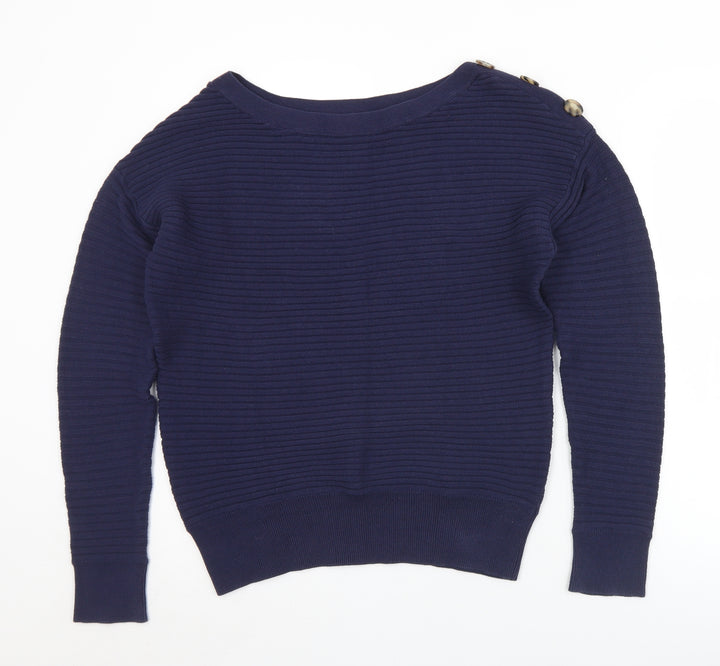 Gap Womens Blue Boat Neck  Cotton Pullover Jumper Size M