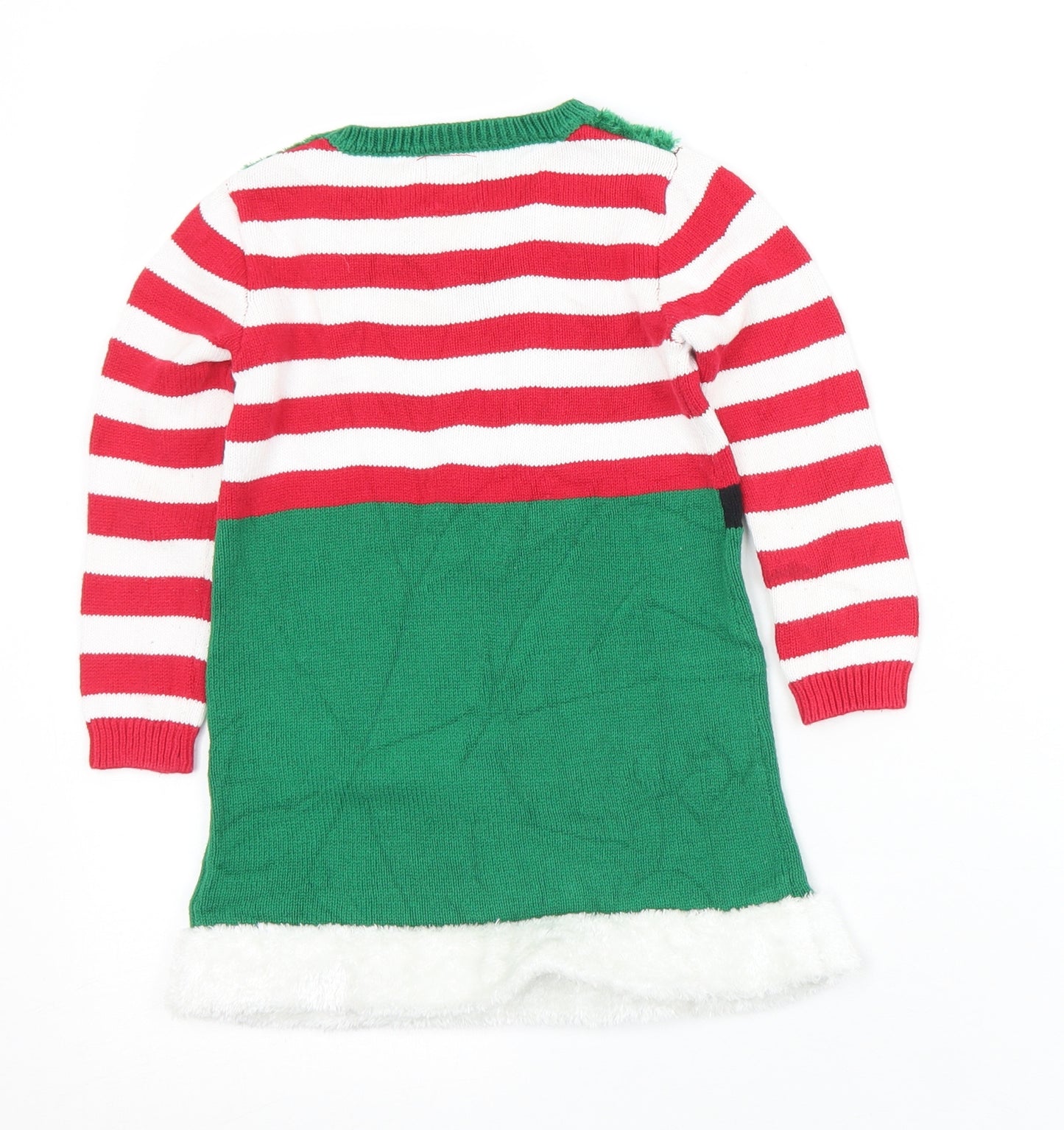 George Girls Multicoloured Striped Cotton Jumper Dress  Size 2-3 Years  Crew Neck  - Christmas