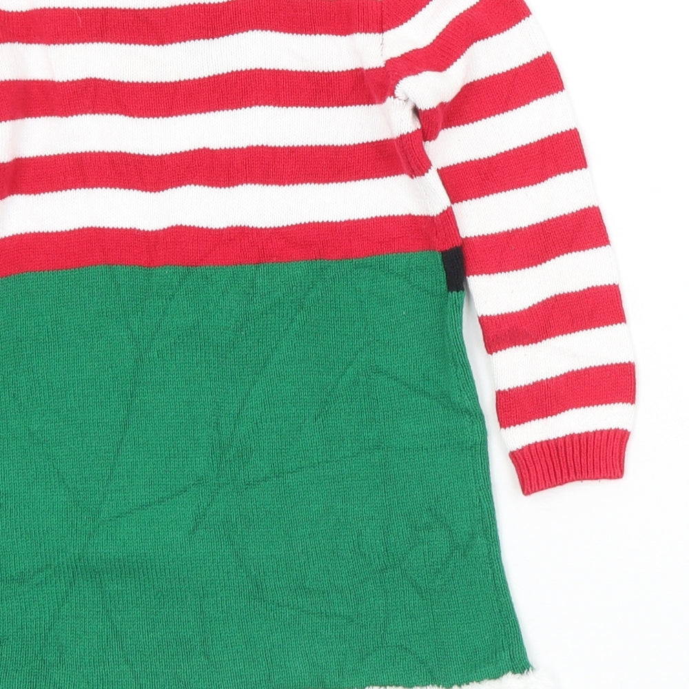George Girls Multicoloured Striped Cotton Jumper Dress  Size 2-3 Years  Crew Neck  - Christmas