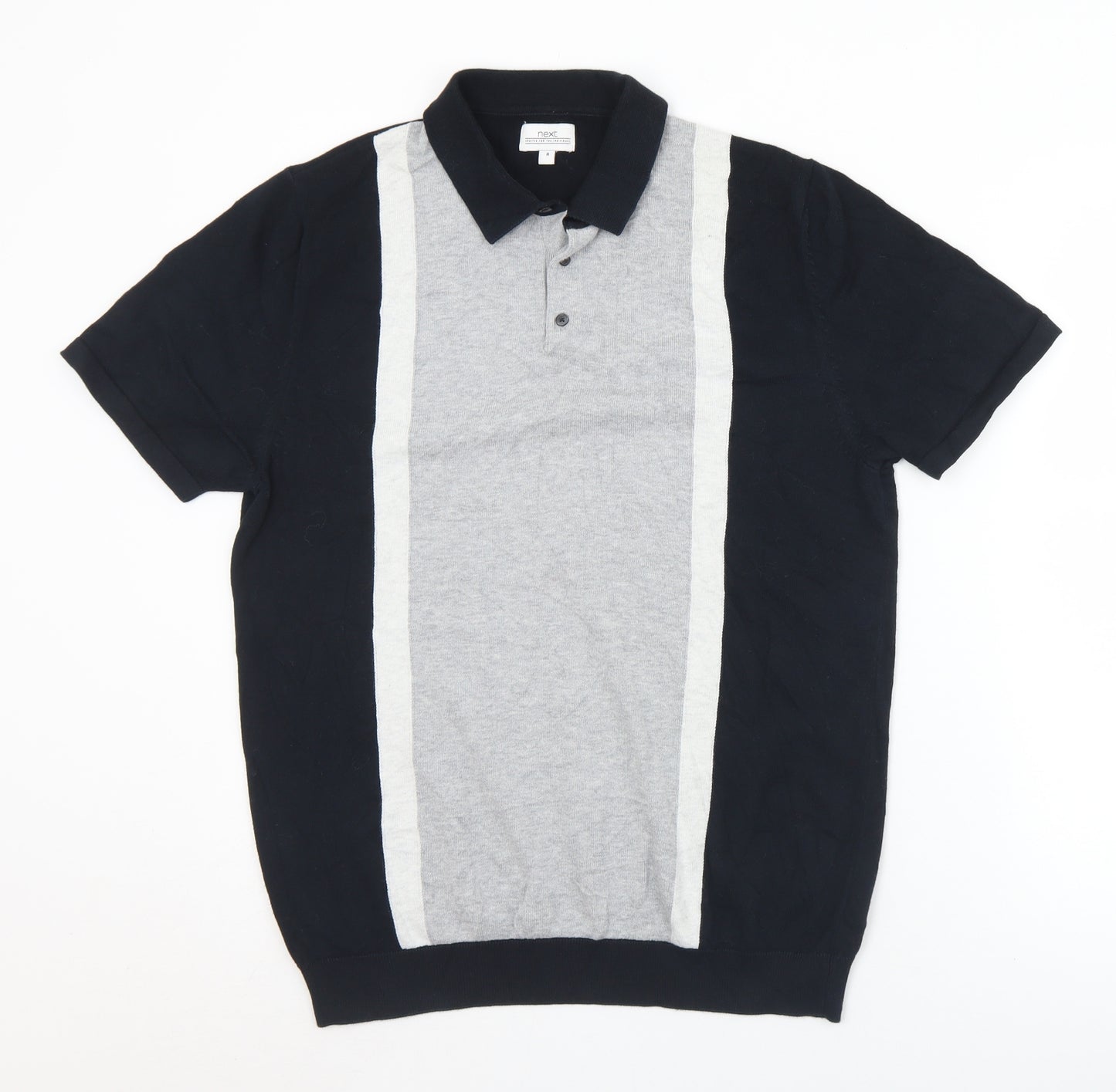 NEXT Mens Black Striped Cotton  Polo Size M Collared Button