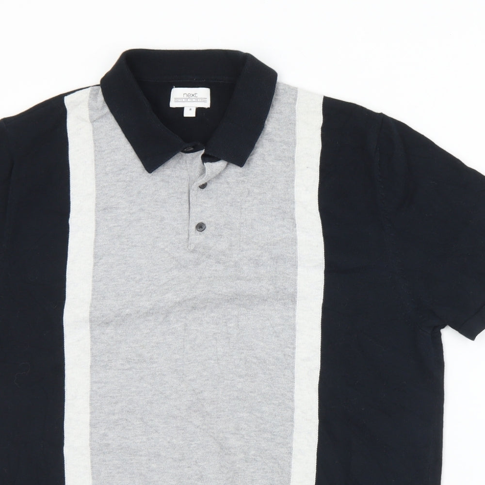 NEXT Mens Black Striped Cotton  Polo Size M Collared Button