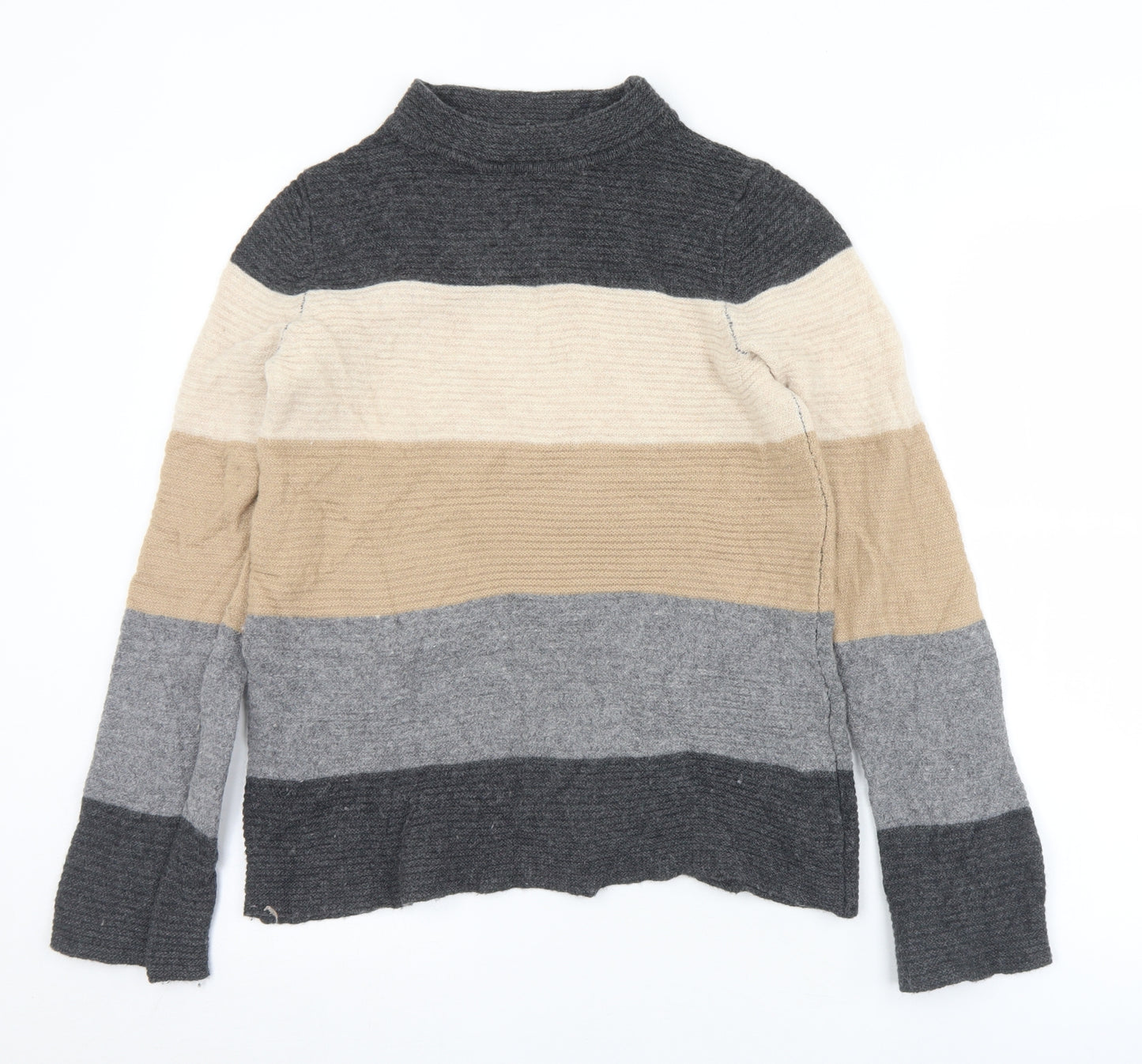 KEW Womens Grey Mock Neck Striped Wool Pullover Jumper Size 12