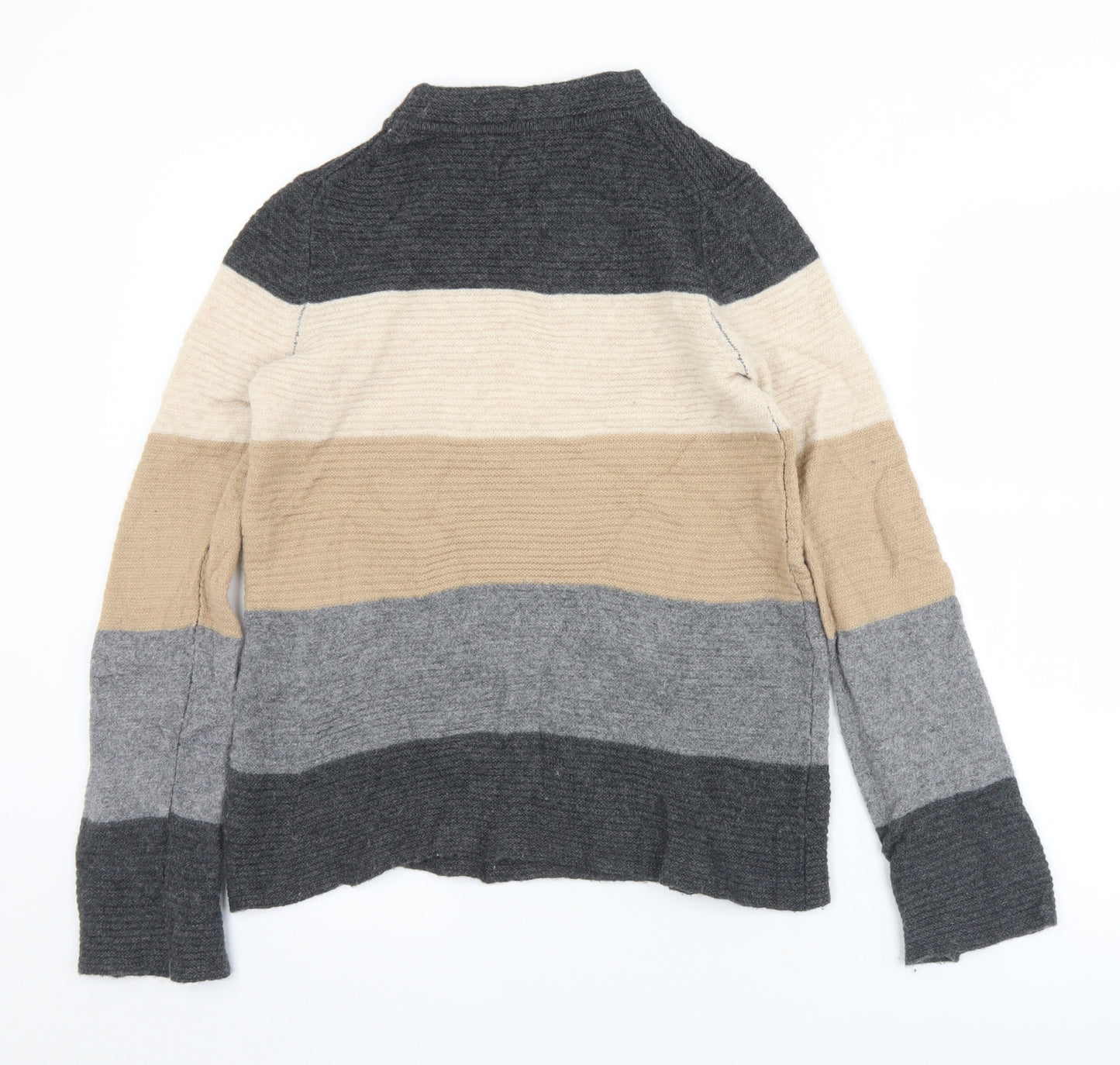 KEW Womens Grey Mock Neck Striped Wool Pullover Jumper Size 12