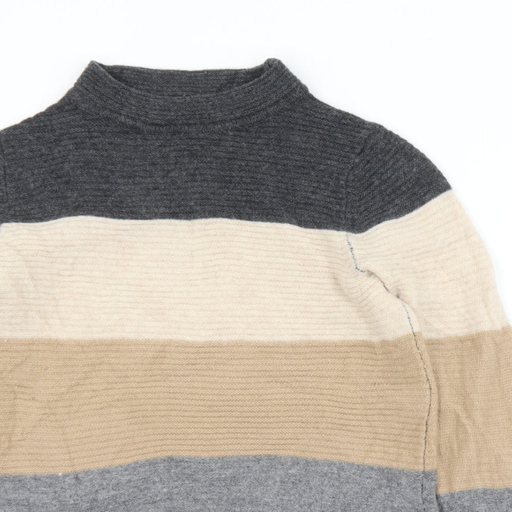 KEW Womens Grey Mock Neck Striped Wool Pullover Jumper Size 12