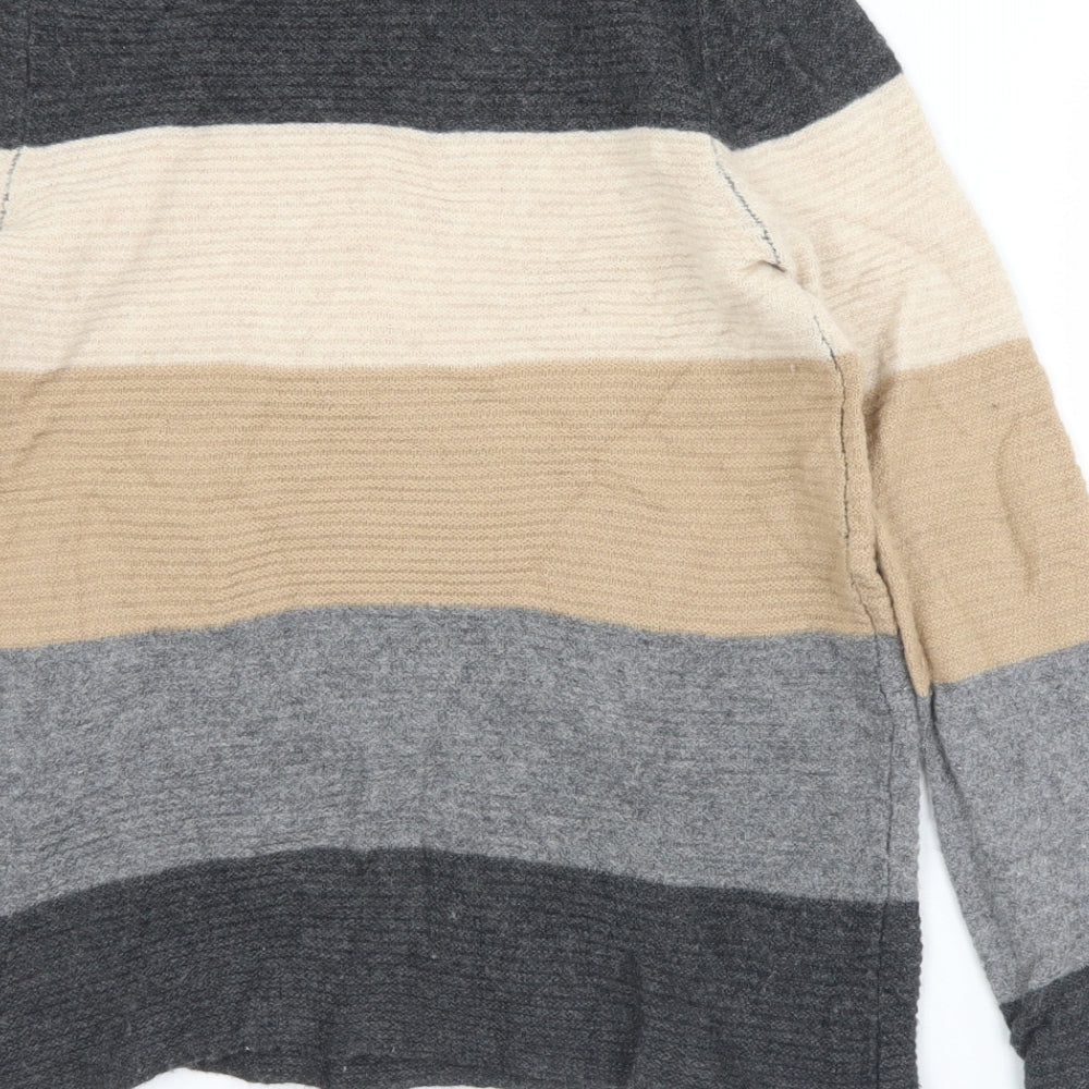 KEW Womens Grey Mock Neck Striped Wool Pullover Jumper Size 12